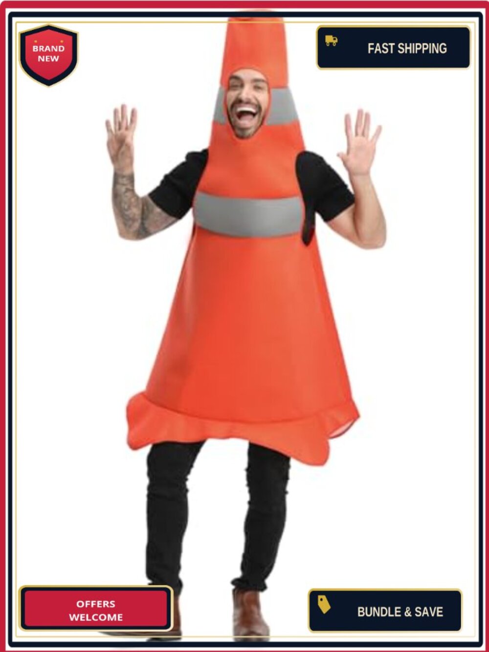 Adult Traffic Cone Costume 100% Polyester Halloween Cosplay Jumpsuit